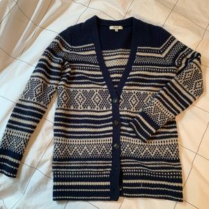 Madewell 100% wool fair isle blue cardigan